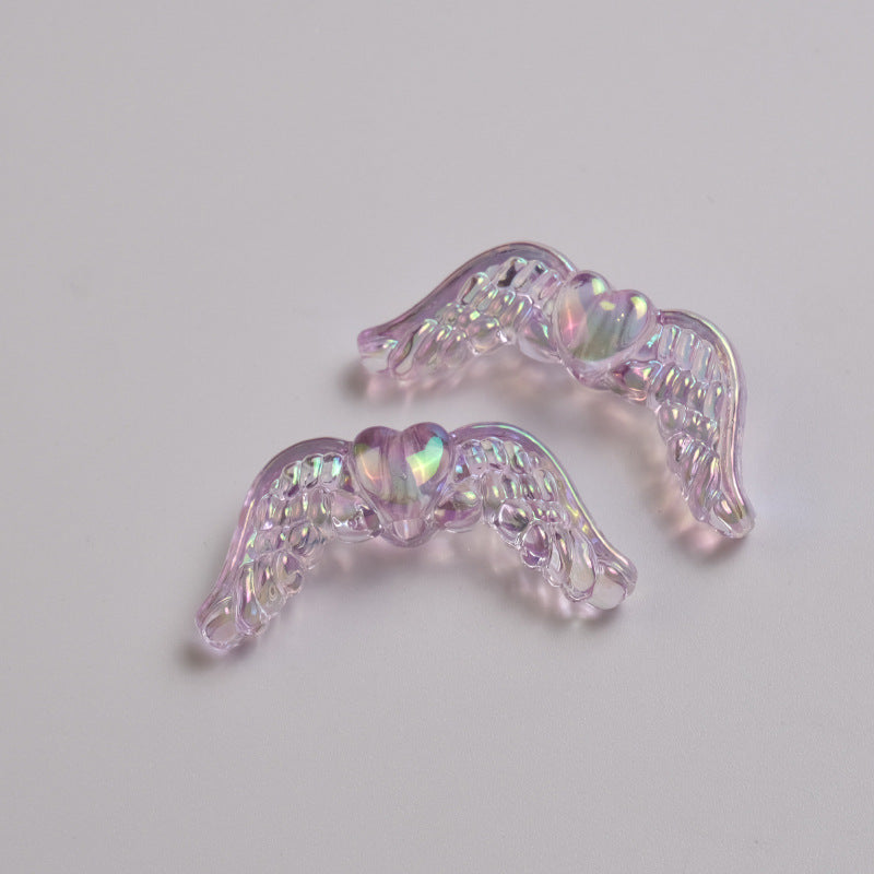 UV Plating Heart-Shaped Wings Acrylic Beads 34x15mm Transparent Mixed 50pcs 5