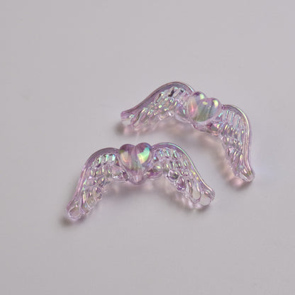 UV Plating Heart-Shaped Wings Acrylic Beads 34x15mm Transparent Mixed 50pcs 5
