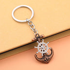 Vintage Pirate Ship Keychain Alloy Anchor and Ship Wheel Nautical Charm 2