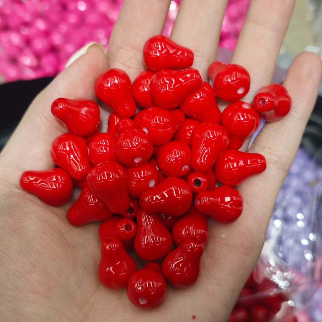 Baking Painted Pear Acrylic Beads 12-16mm Solid Colors 50pcs 3