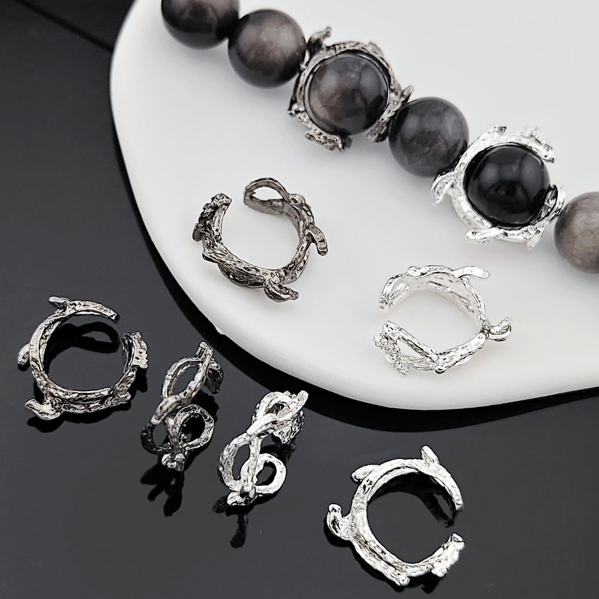 Flower Branch Metal Beads Frame 16mm Botanical Texture Zinc Alloy 10pcs