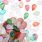 Czech Glass Beads Leaf 17mm Frosted Mixed Colors Gold Accents 30pcs 3