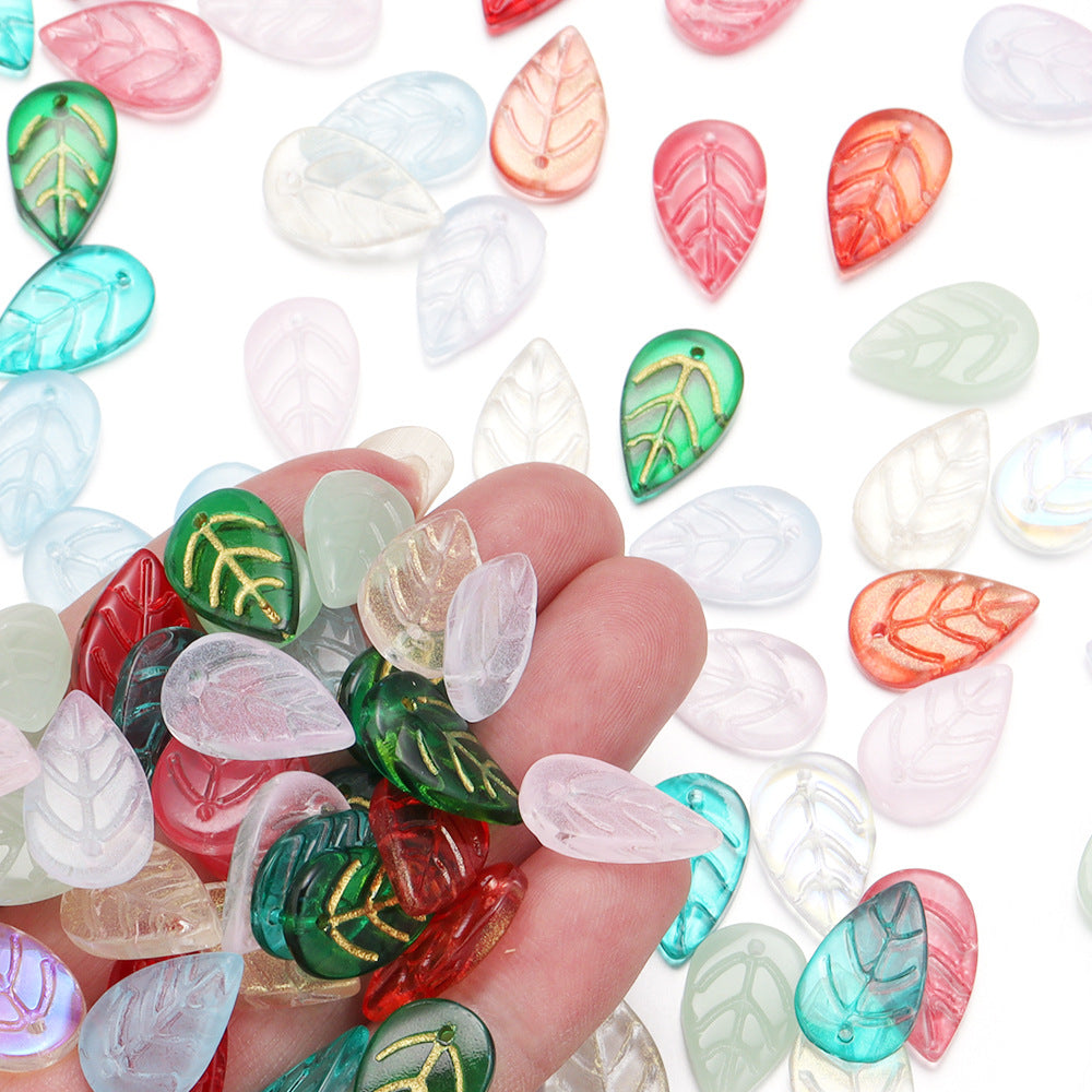 Czech Glass Beads Leaf 17mm Frosted Mixed Colors Gold Accents 30pcs 3