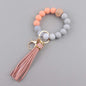 Silicone Beaded Wristlet Keychain with Leather PU Tassel in Pastel Colors 7
