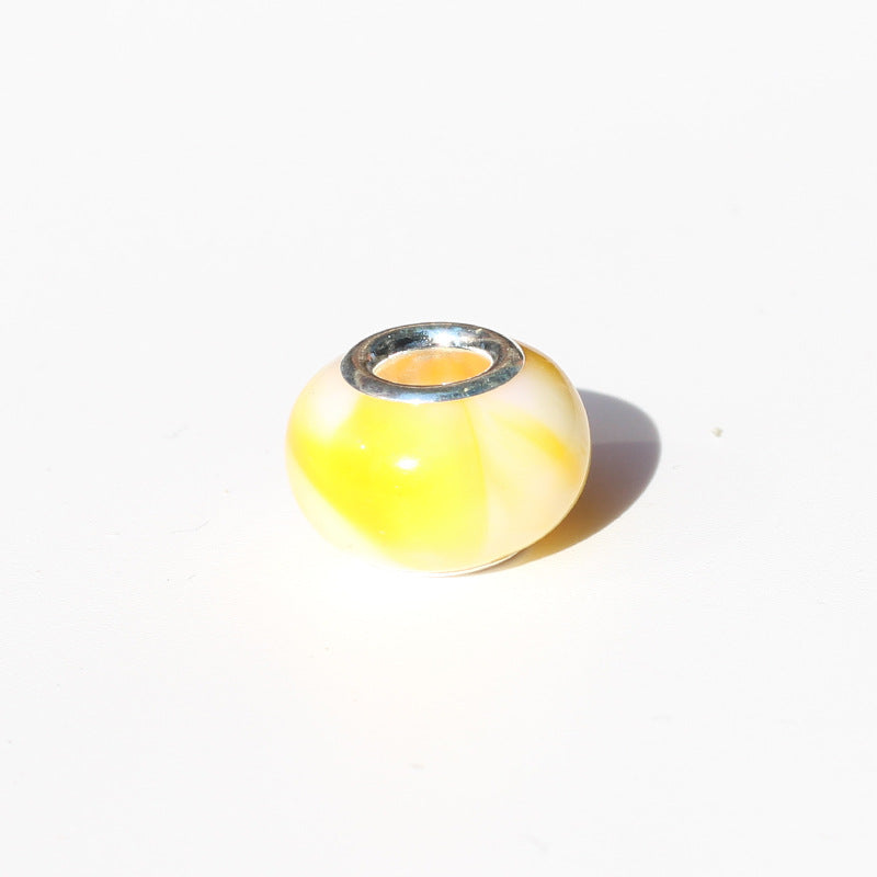Blooming Color Marble Resin Spacer Beads 14mm Glossy Metal-Lined Hole 100pcs 13