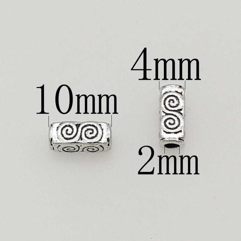 Tube Metal Beads 10mm Tibetan Geometric Circle Patterned 1pc 6