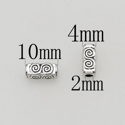 Tube Metal Beads 10mm Tibetan Geometric Circle Patterned 1pc 6