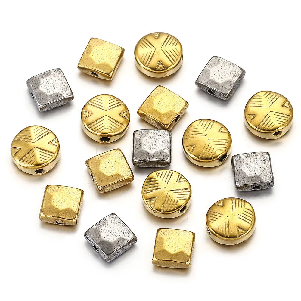 Stainless Steel Faceted Square and Round Metal Beads 9/11mm Color Retaining 10pcs 3