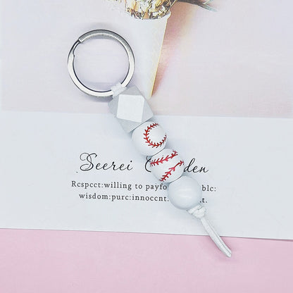 Wooden Sports Ball Beaded Keychain Colorful Handmade Design 7