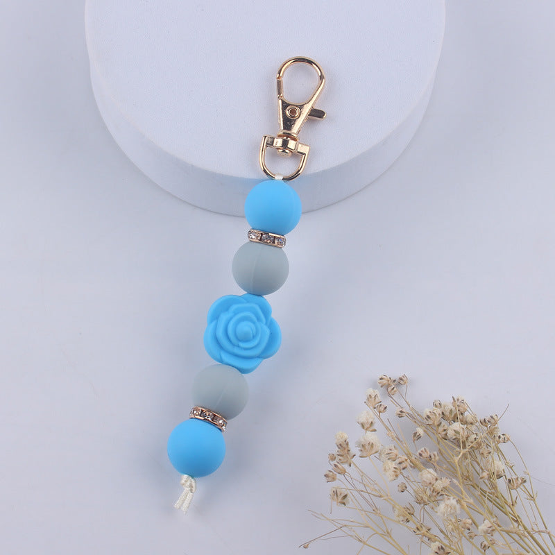 Double-Sided Rose Beaded Silicone Keychain Pastel Colors 13