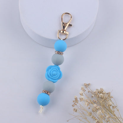 Double-Sided Rose Beaded Silicone Keychain Pastel Colors 13