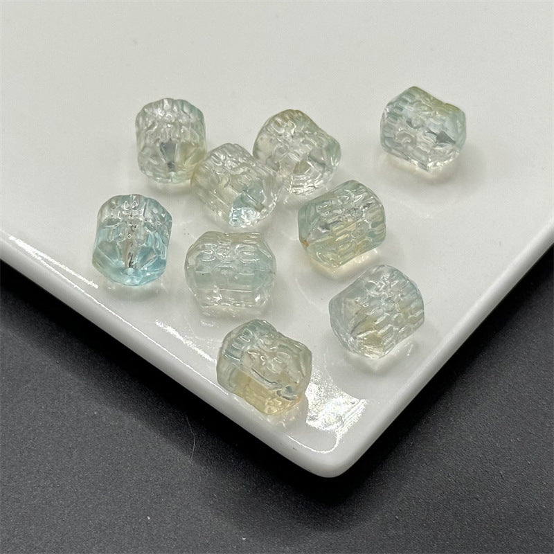 Electroplated Transparent Glass Beads 12mm Etched Rainbow Pattern 100pcs 3