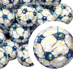 Plated Bubblegum Beads 20mm Football Pattern Rhinestone Sparkle 10pcs