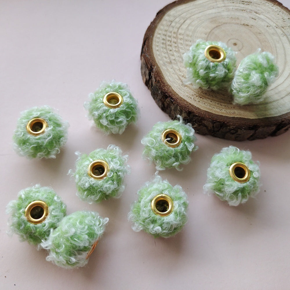 Fabric Fluffy Spacer Beads 15mm Two-Color Teddy 100pcs 4