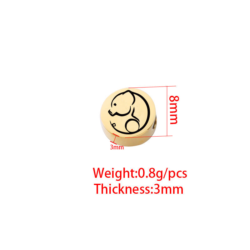 Stainless Steel Flat Metal Beads 8mm Laser Etched Chinese Zodiac 5pcs 3