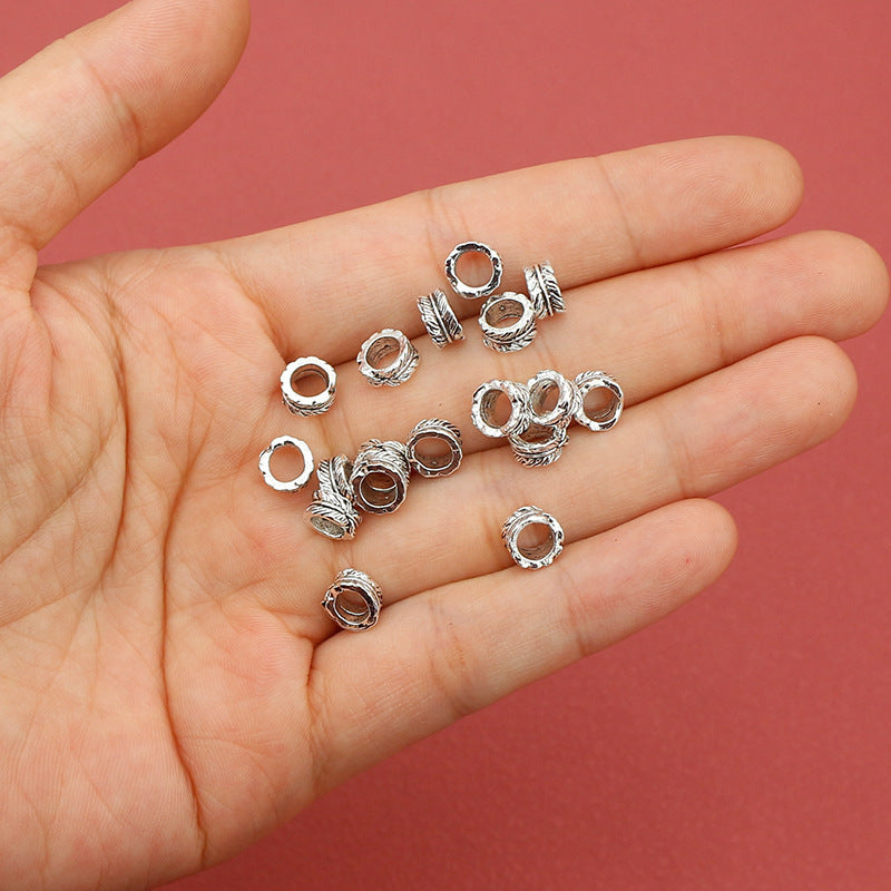 Tube Metal Beads 7mm Leaf Patterned Tibetan Silver Tone 100pcs 4