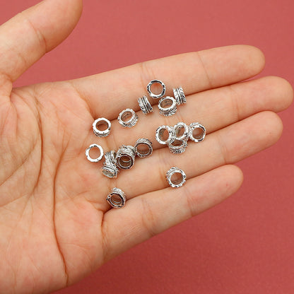 Tube Metal Beads 7mm Leaf Patterned Tibetan Silver Tone 100pcs 4