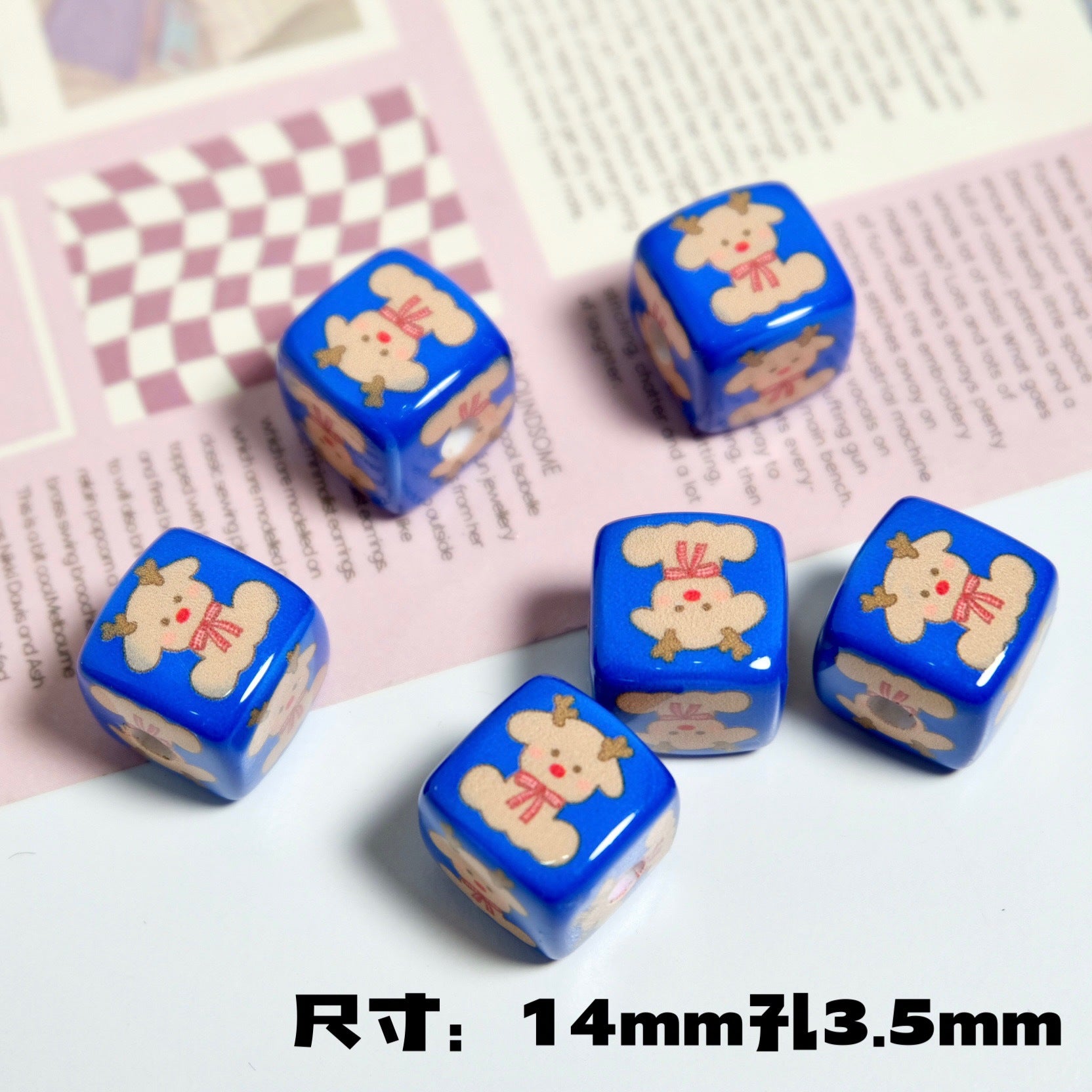Christmas Square Acrylic Beads 14mm Colorful Printed 10pcs 12