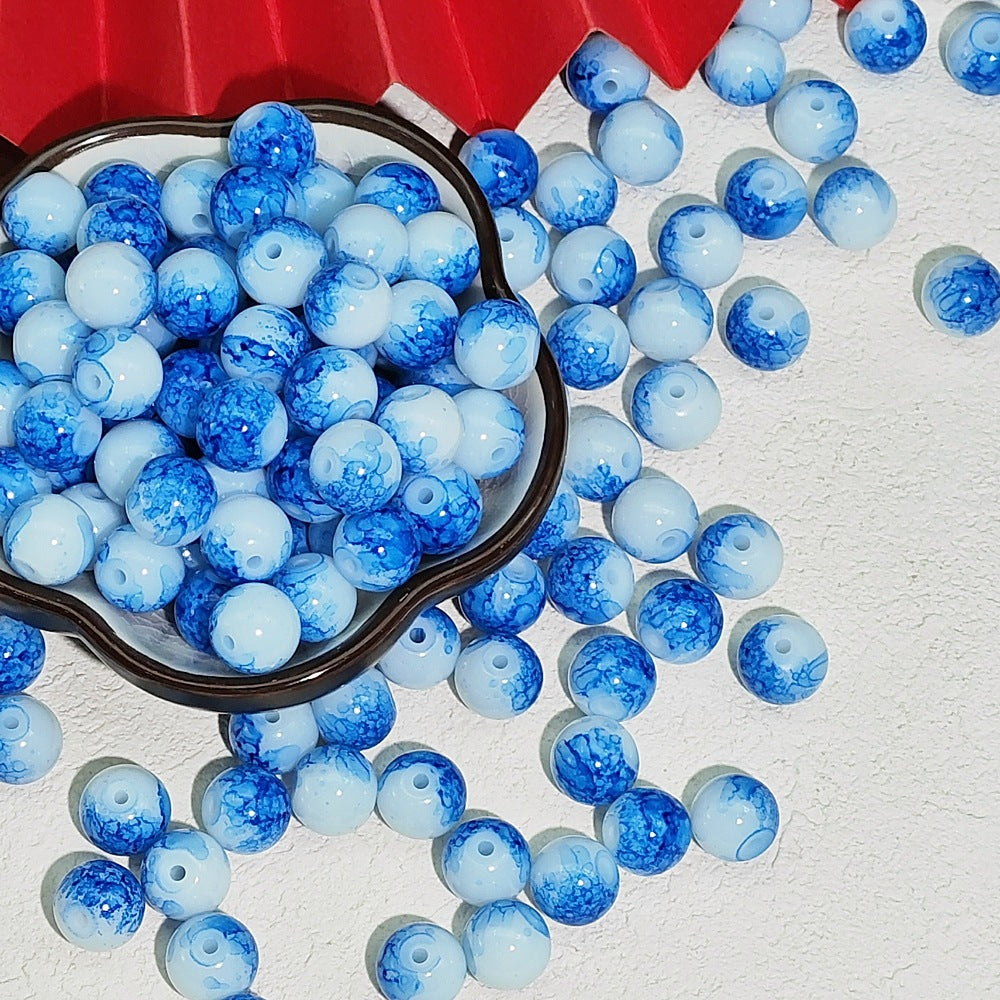 Antique Blue And White Porcelain Pattern Glass Beads 6x12mm 8mm 10mm 100pcs 6