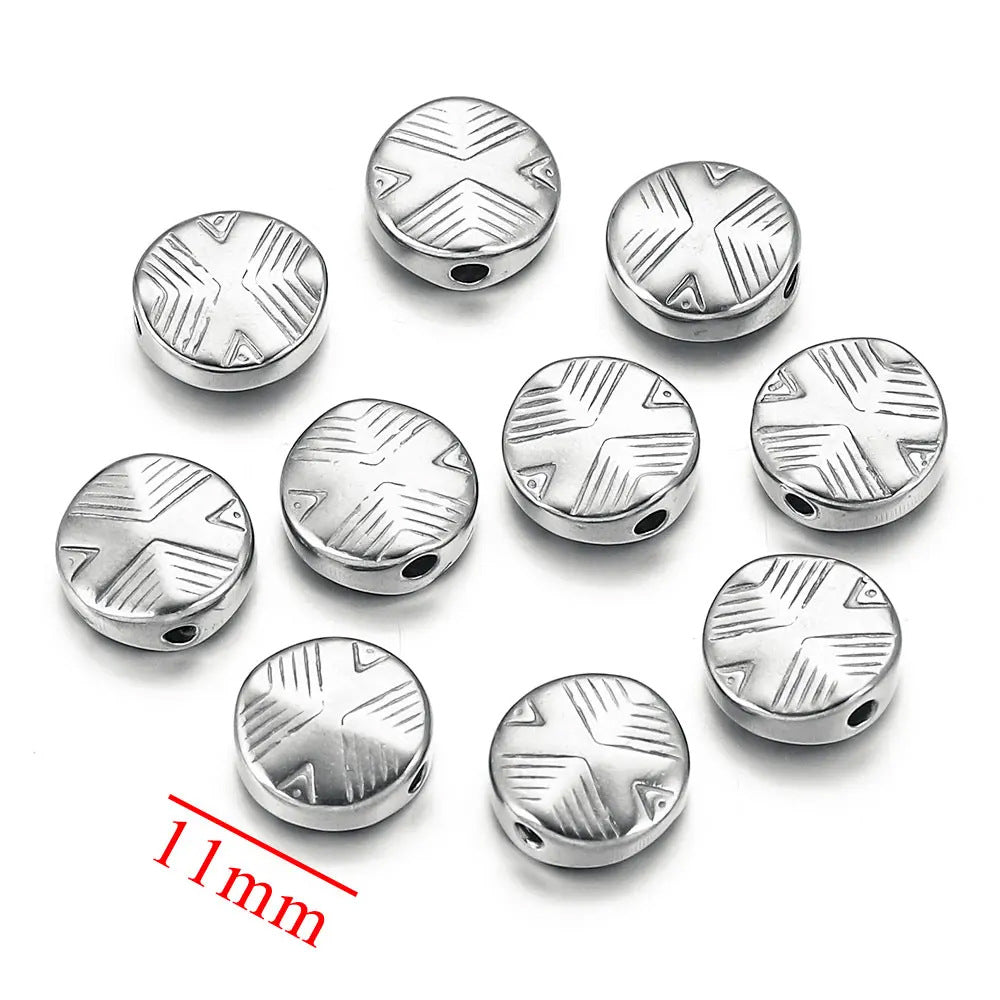 Stainless Steel Faceted Square and Round Metal Beads 9/11mm Color Retaining 10pcs 8