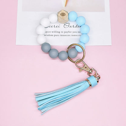 Silicone Beads Bracelet Keychain Soft Tassel Colorful Charm 20