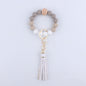 Silicone Beaded Wristlet Keychain with Wooden Beads and Leather Tassel 8cm 17