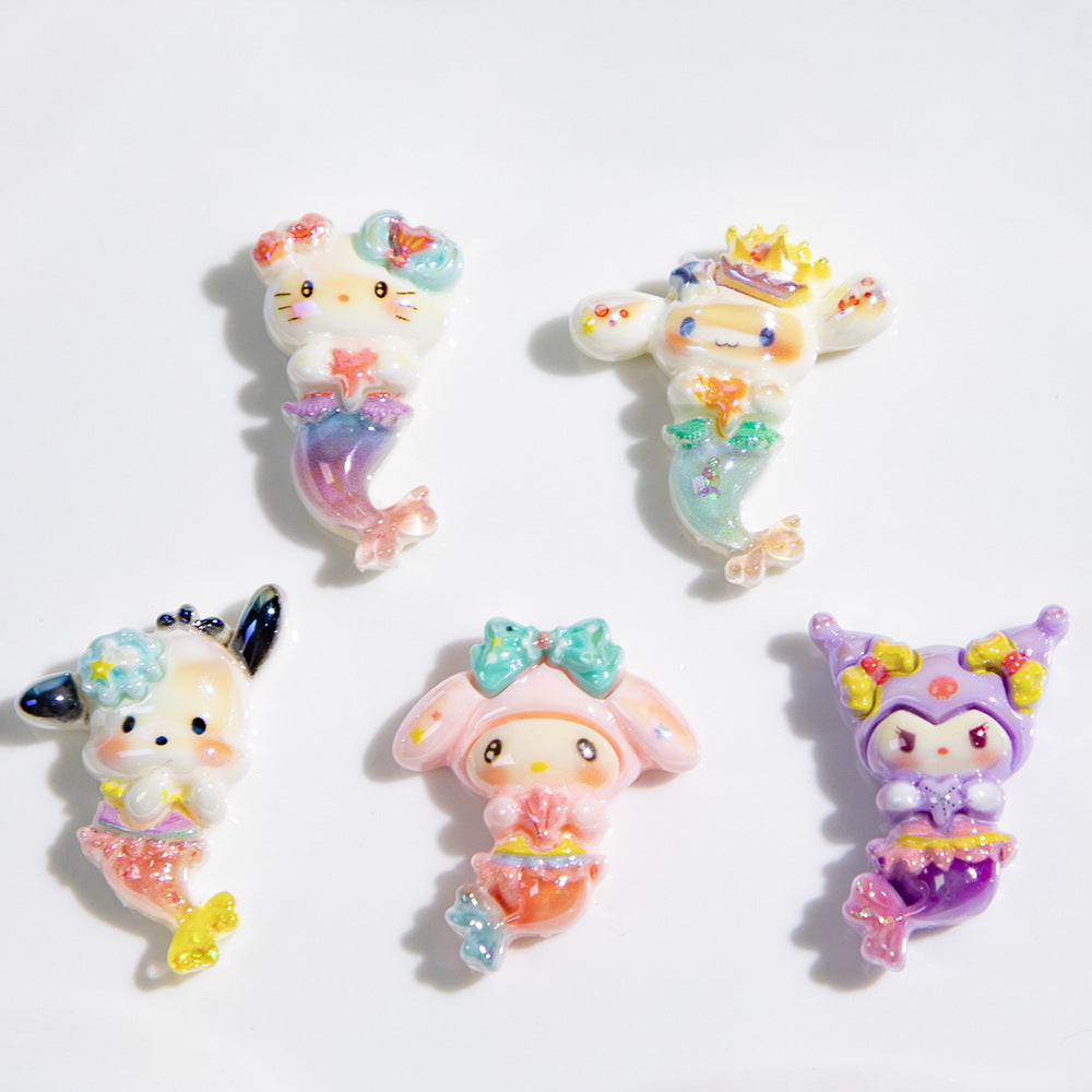 Plating Mermaid Resin Beads Whimsical Pastel Fantasy 20pcs
