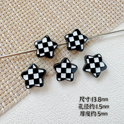 Star and Heart Metal Beads 13mm Baking Painted Houndstooth 10pcs 14