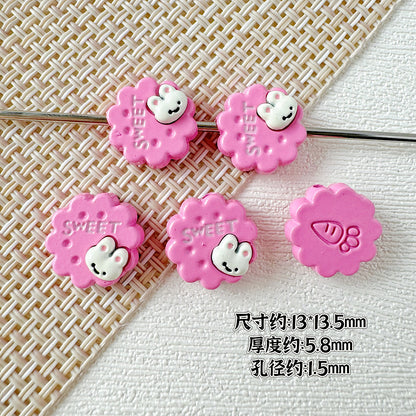 Disc Metal Beads 13mm Baking Painted Rabbit and Flower Alloy 10pcs 12