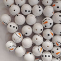 Printed Bubblegum Beads 20mm Snowman Face Chunky White Acrylic 10pcs