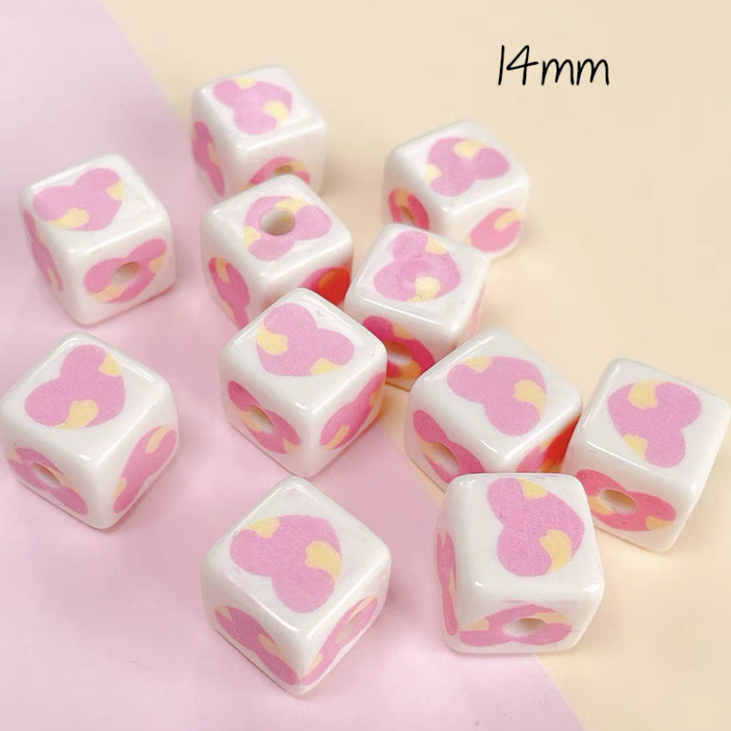 Cream Cartoon Printed Square Acrylic Beads 14mm 20pcs 8