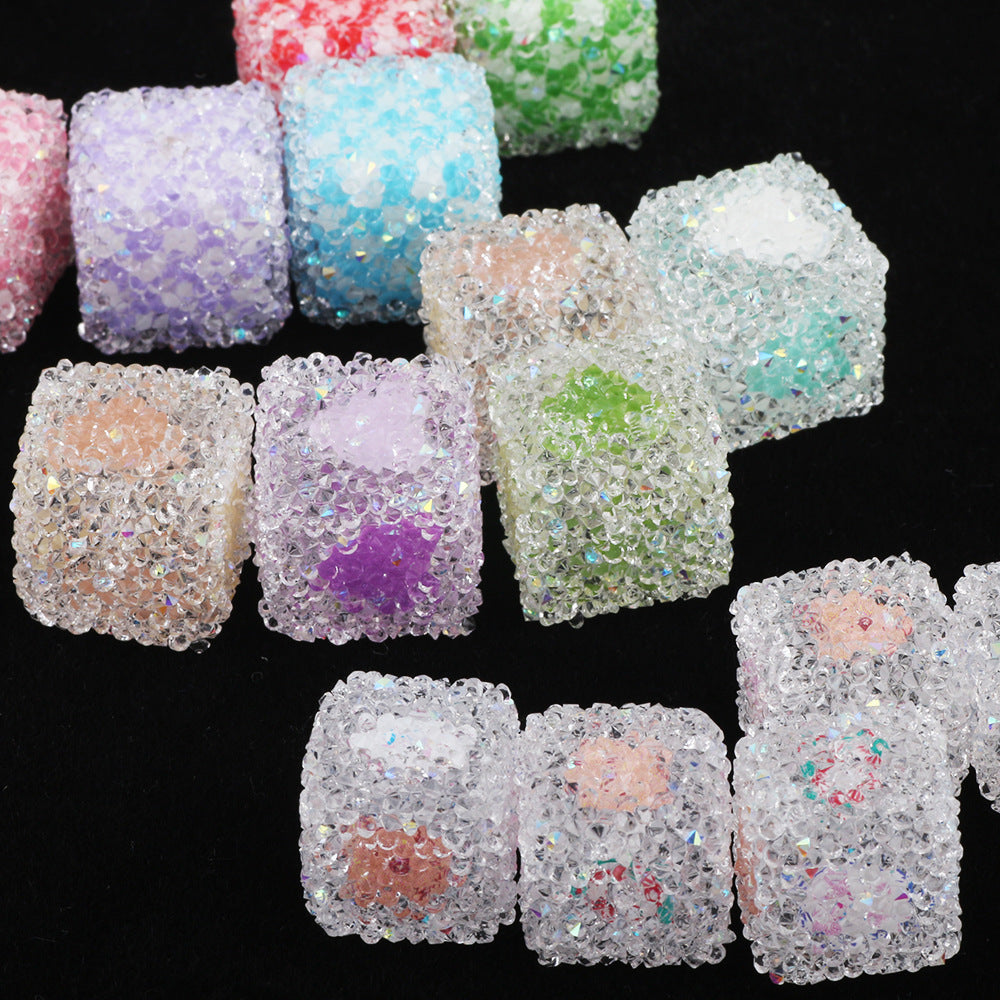 Crystallized Sugar Texture Heart Acrylic Beads 16mm Colorful 10pcs
