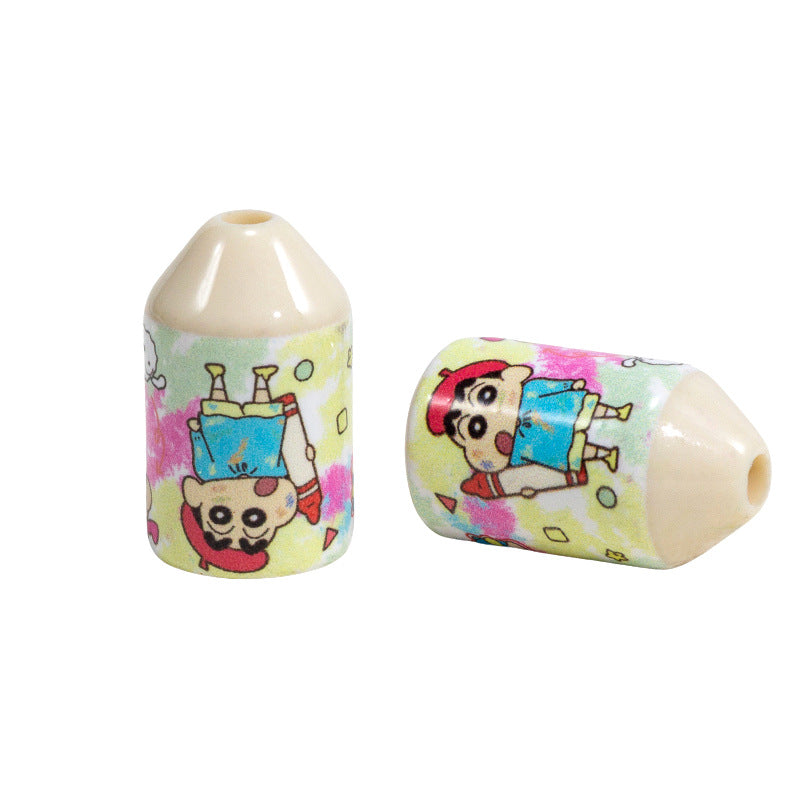 Painted Acrylic Beads 20mm Crayon Shin Chan Pattern Pencil Head 10pcs 4