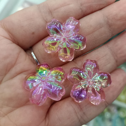 UV Plating Cherry Blossom Acrylic Beads 23mm Transparent Colorful 100pcs 3