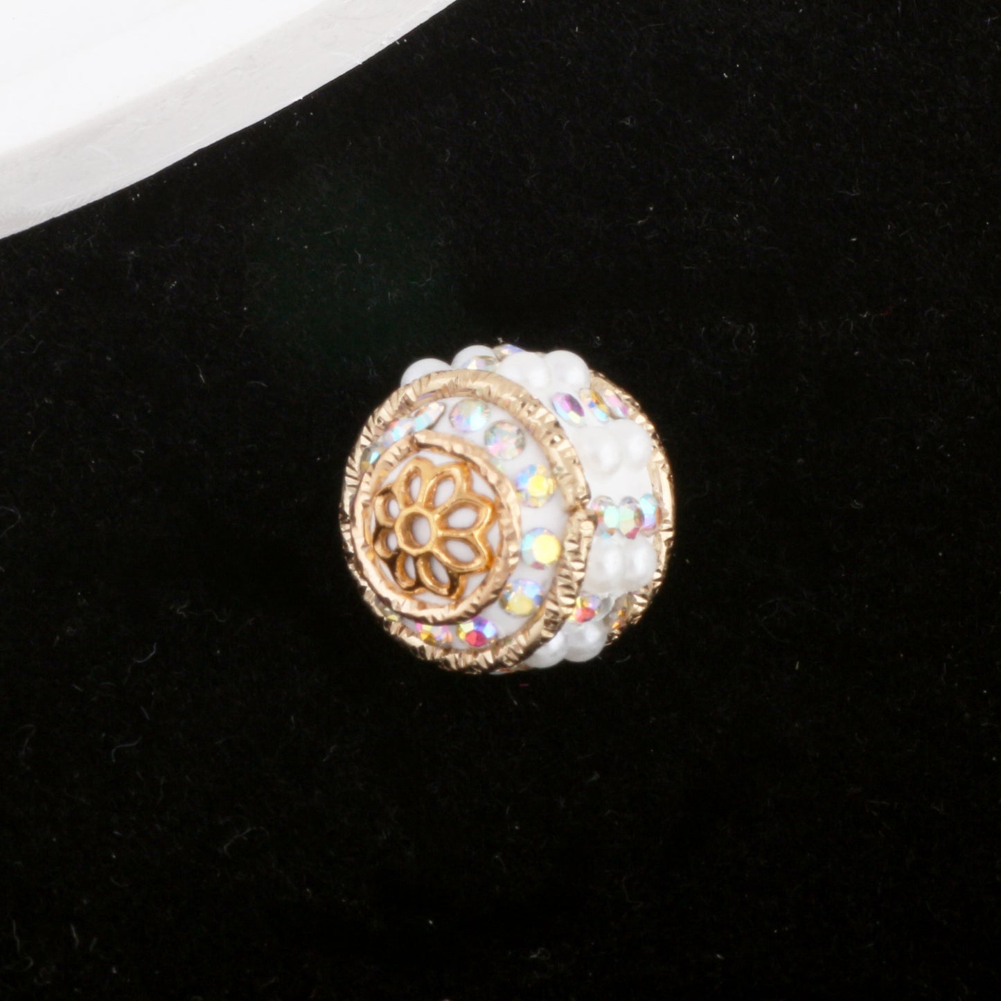 Vintage Nepal 15mm Rhinestone Beads Artificial Pearl Embedded 6pcs 13