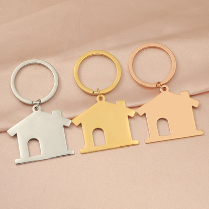 Creative Stainless Steel House Shape Keychain Silver Gold Rose Gold 3