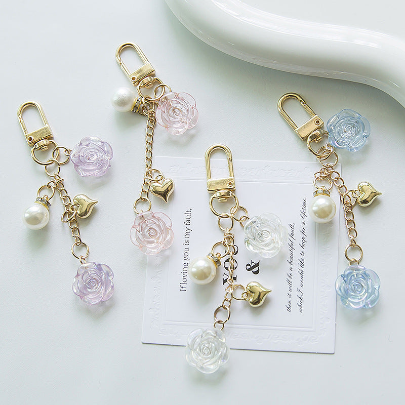 Resin Lavender Rose Keychain with Pearl and Gold Heart Charm 2