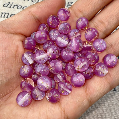 Semi-Transparent Gold Foil Resin Beads 10mm Sparkle Mixed Colors 100pcs 6
