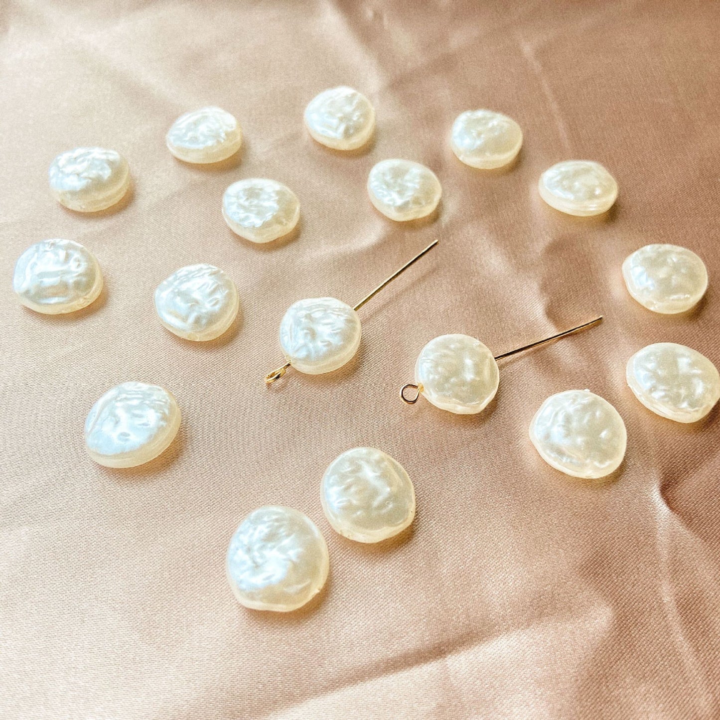Imitation Pearl Irregular Flat Acrylic Beads 14mm 1pc Beige Rice White 4