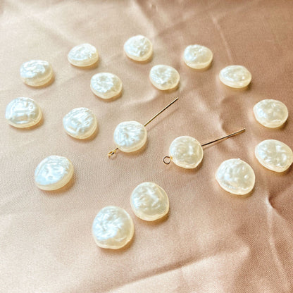 Imitation Pearl Irregular Flat Acrylic Beads 14mm 1pc Beige Rice White 4