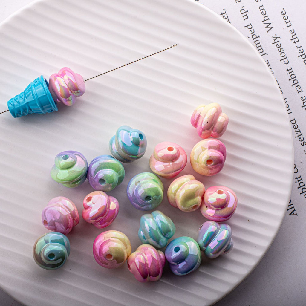 Plating Twisted Acrylic Beads 17mm Two-Color Glossy Pastel 20pcs