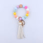 PU Leather Tassel Silicone Bead Wristlet Keychain Colorful Animal Print 13