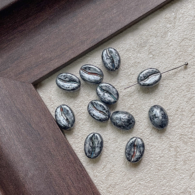 Vintage Czech Coffee Bean Lampwork Glass Beads 8x11mm 10pcs 11