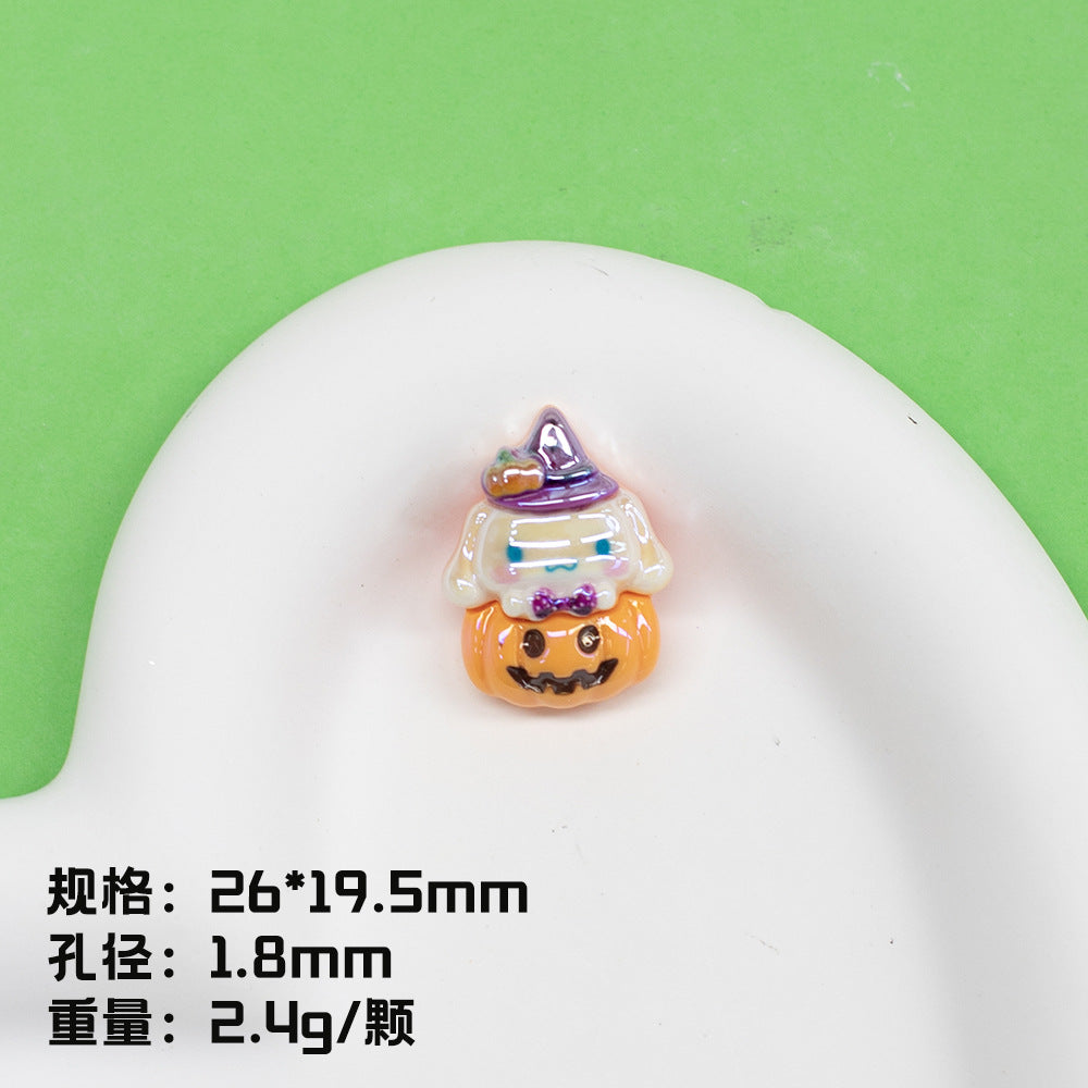 Plating Halloween Jack-O'-Lantern Resin Beads Glossy Sanrio 10pcs 7