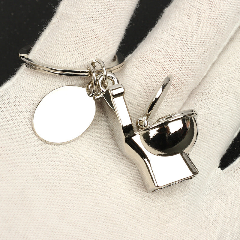 Mini Toilet Keychain Zinc Alloy Metal Silver Hinged Lid 3