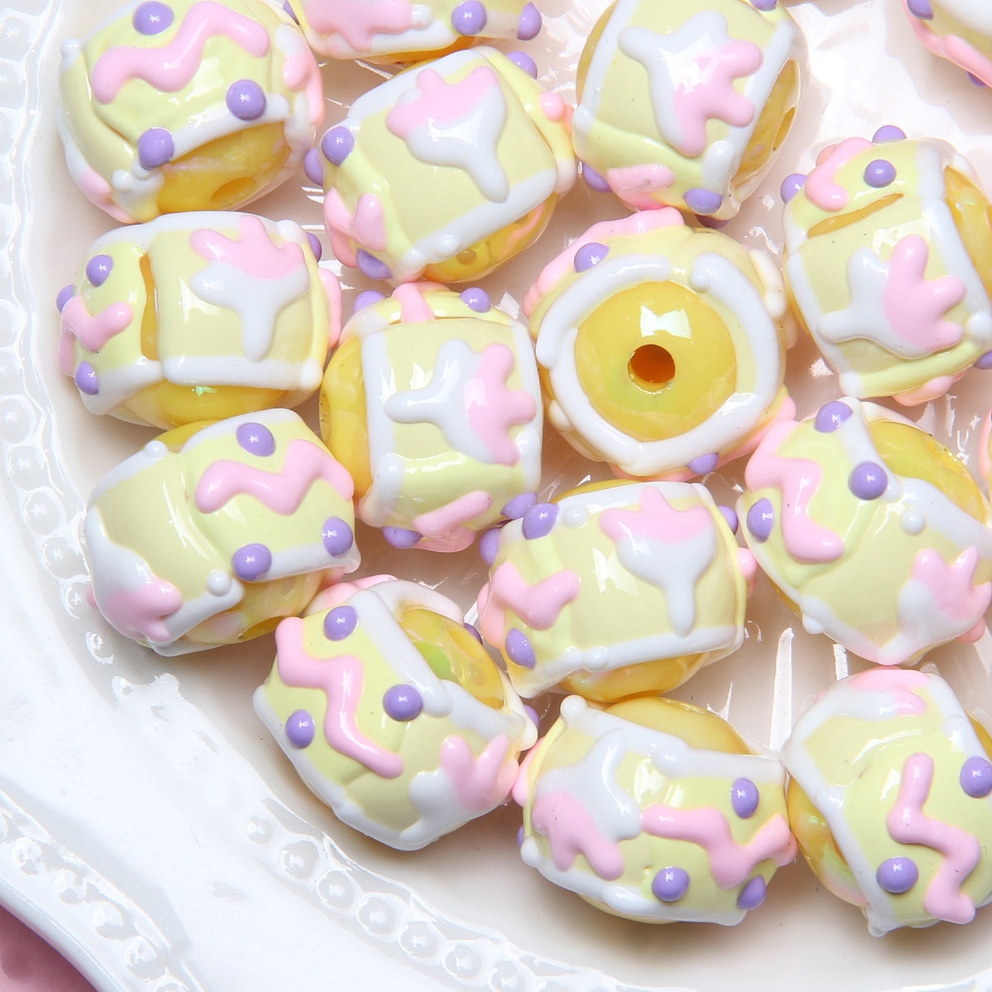 Hand Painted Star Acrylic Beads 16mm Pastel Colors 10pcs 14