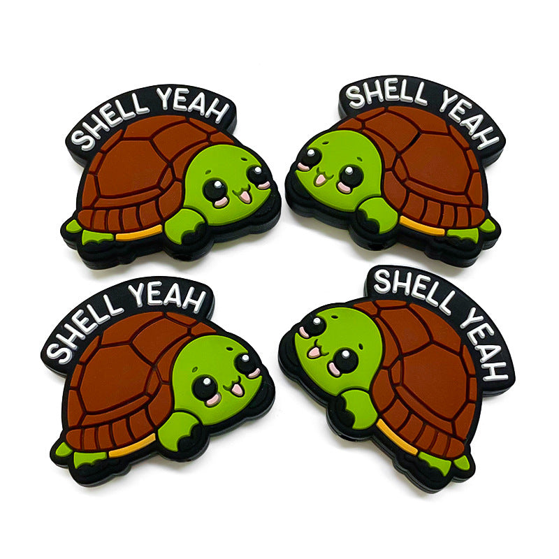 Silicone Focal Beads Turtle Shell Yeah Text Arch Top 20Pcs 4