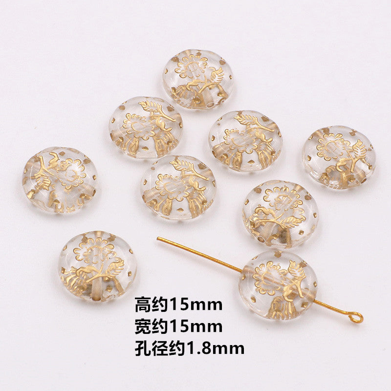 Vintage Baroque Flower Acrylic Beads Gilded Transparent 10pcs 13