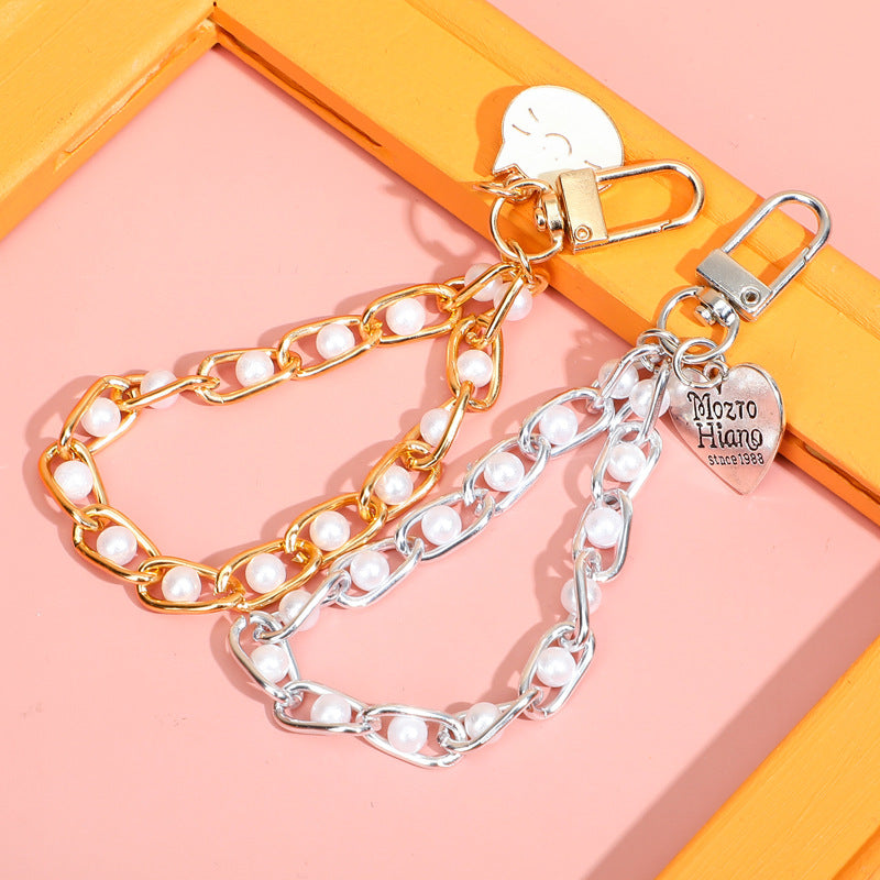 Pearl Chain Bracelet Keychain Alloy Elegant Lanyard Style 4
