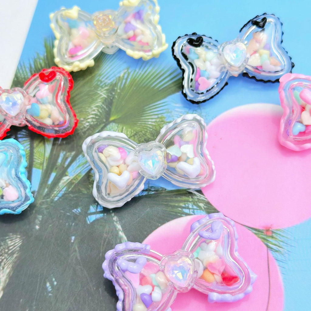Hand Painted Bow Acrylic Beads 40mm Colorful Heart Design 5pcs 3
